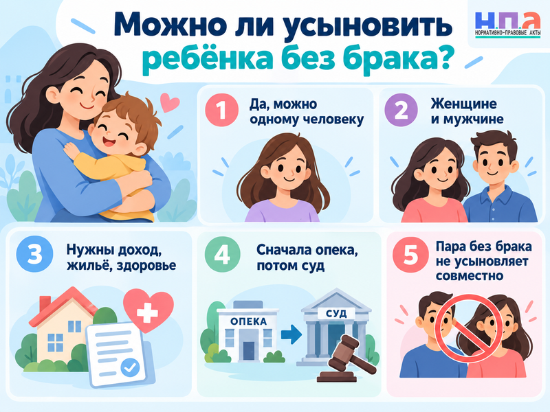Можно ли усыновить ребёнка без брака женщине или мужчине