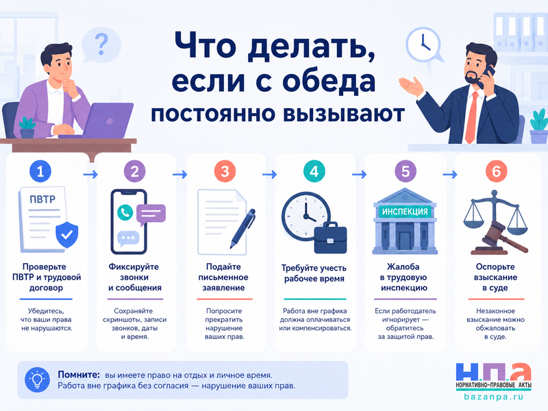Можно ли уйти из офиса во время обеденного перерыва и вправе ли работодатель вызвать обратно