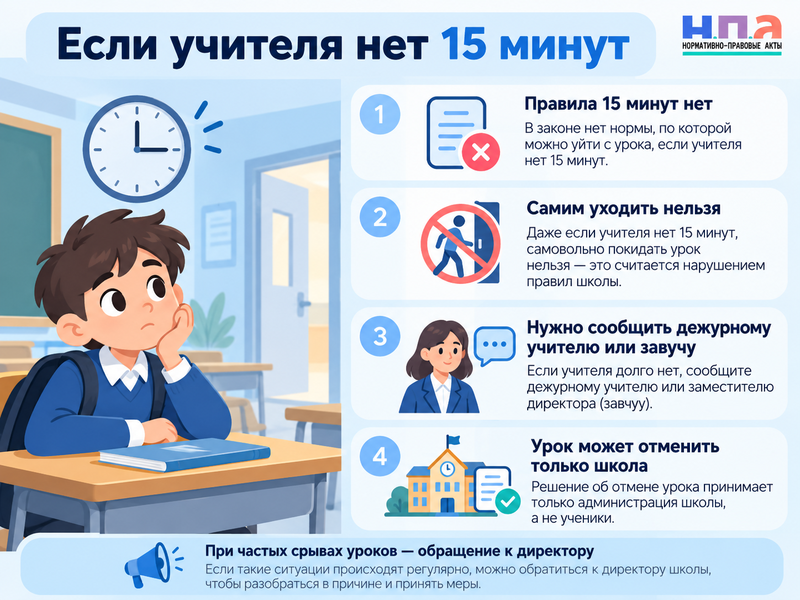 Можно ли уйти с урока, если учителя нет 15 минут