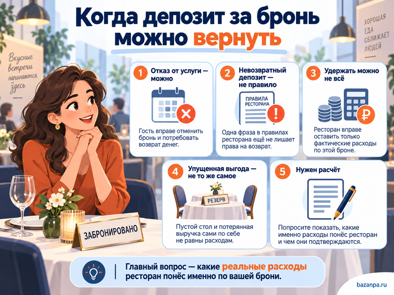 Можно ли вернуть депозит за бронь столика в ресторане