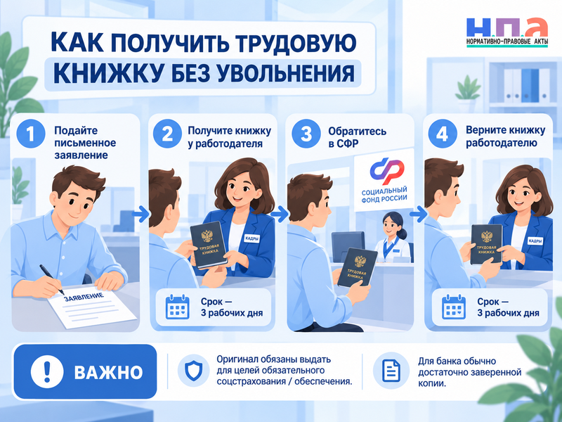 Можно ли забрать оригинал трудовой книжки, не увольняясь