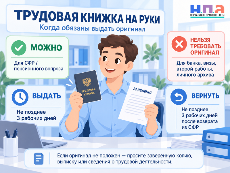 Можно ли забрать оригинал трудовой книжки, не увольняясь