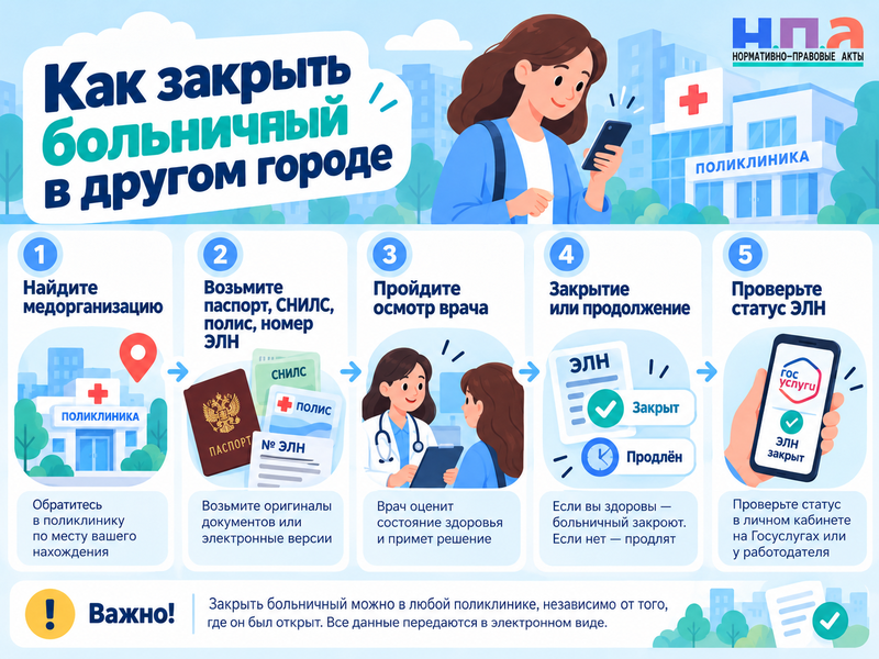 Можно ли закрыть больничный в другом городе и другой поликлинике