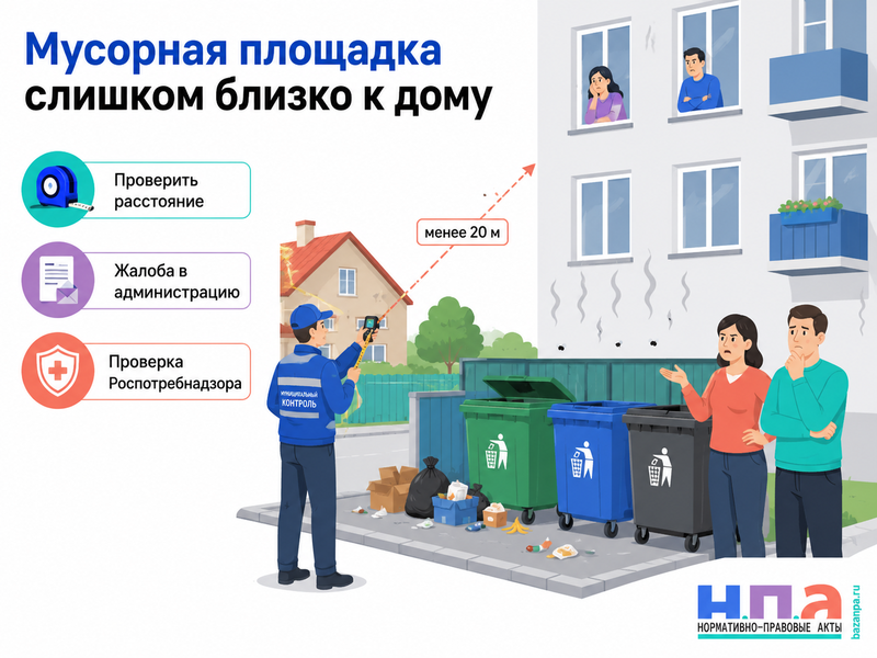 Мусорную контейнерную площадку разместили слишком близко к окнам дома или частному участку