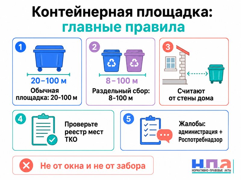 Мусорную контейнерную площадку разместили слишком близко к окнам дома или частному участку