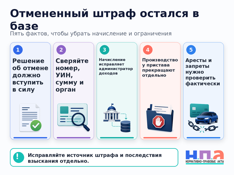 На Госуслугах или в базе МВД остается отмененный административный штраф как удалить задолженность и снять ограничения