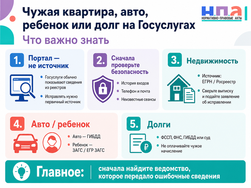 На Госуслугах отображаются чужая квартира, автомобиль, ребенок или задолженность как исправить ошибочные сведения