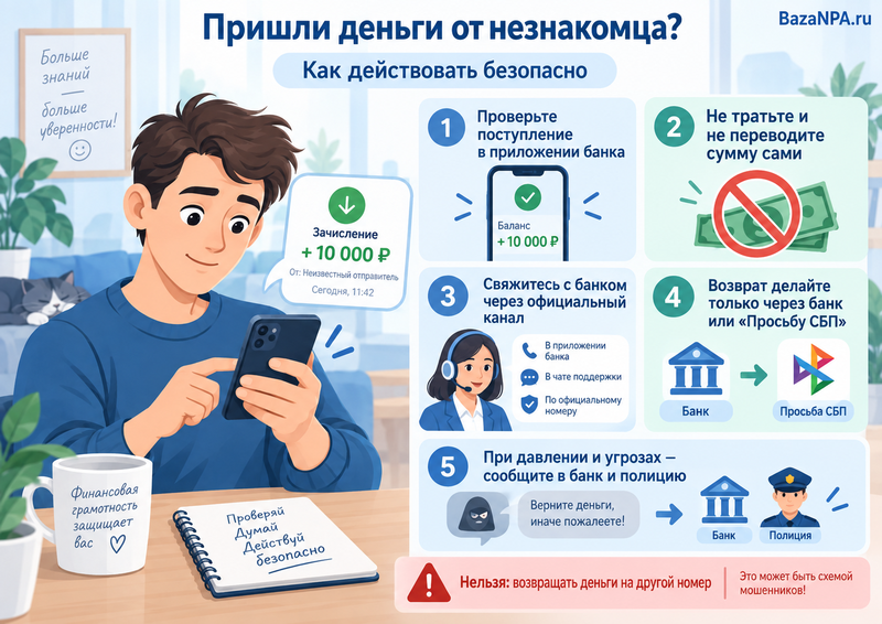 На карту пришли деньги от незнакомца и просят вернуть на другой номер