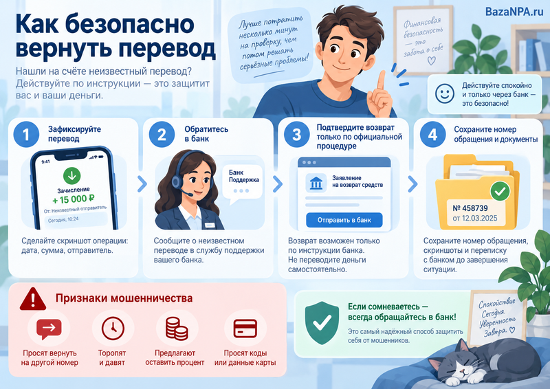 На карту пришли деньги от незнакомца и просят вернуть на другой номер