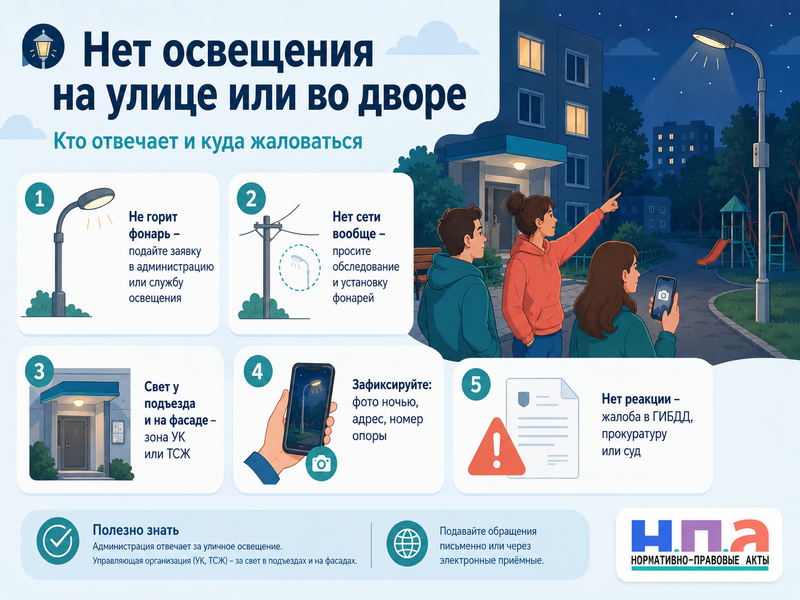 На улице или во дворе нет освещения кто обязан установить фонари и куда жаловаться