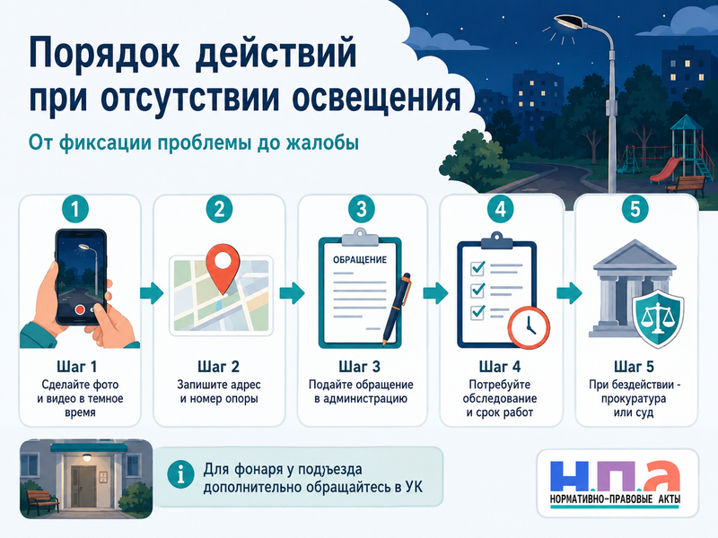 На улице или во дворе нет освещения кто обязан установить фонари и куда жаловаться