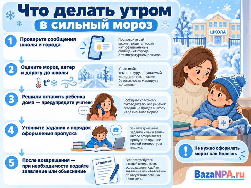 Можно ли не идти в школу из-за сильного мороза и при какой температуре