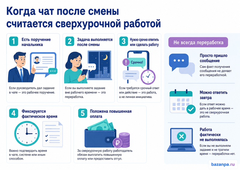Начальник требует отвечать в рабочем чате после смены когда это сверхурочная работа