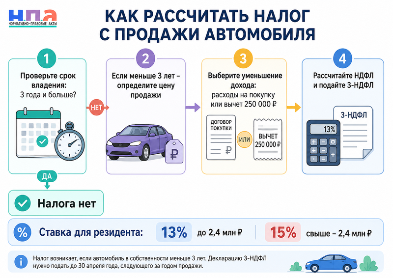 Налог с продажи автомобиля в 2026 году когда платить НДФЛ и подавать декларацию