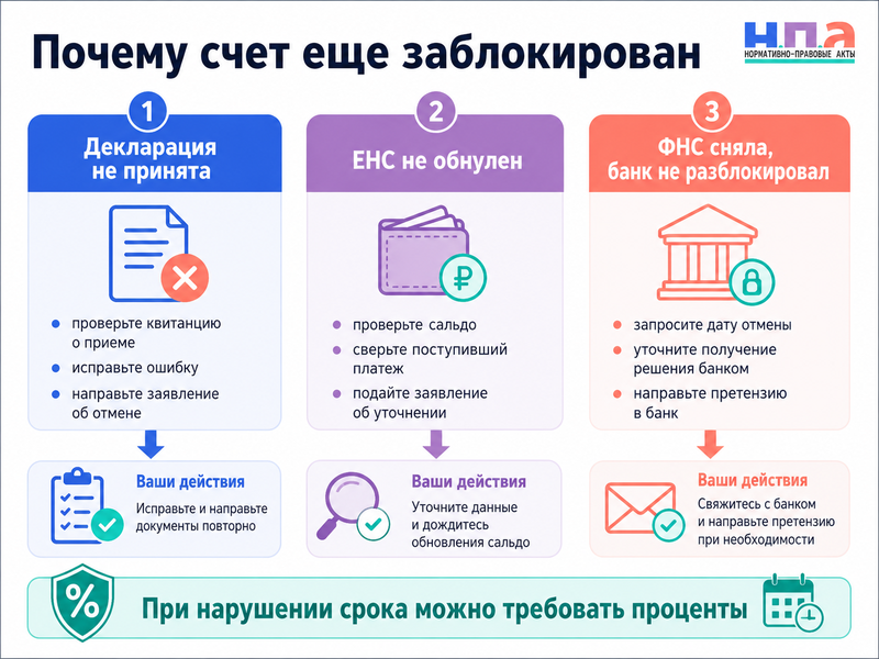 Налоговая заблокировала расчётный счёт, хотя декларация сдана или требование исполнено