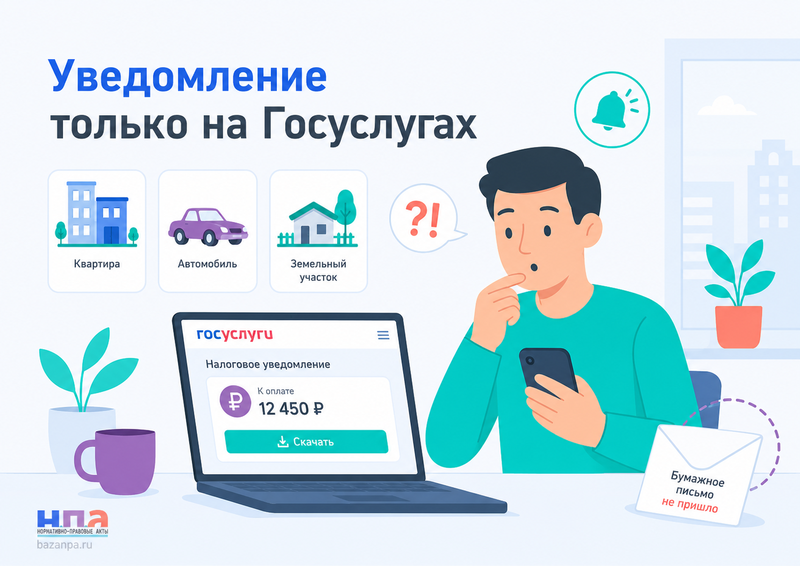 Налоговое уведомление пришло только на Госуслуги в 2026 году где найти начисления, как проверить сумму и получить бумажный документ