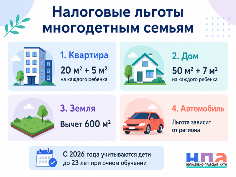 Налоговые льготы многодетным семьям на квартиру, дом, землю и автомобиль в 2026 году