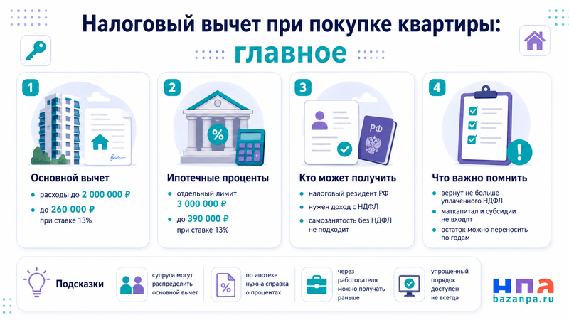 Налоговый вычет при покупке квартиры в 2026 году сколько можно вернуть