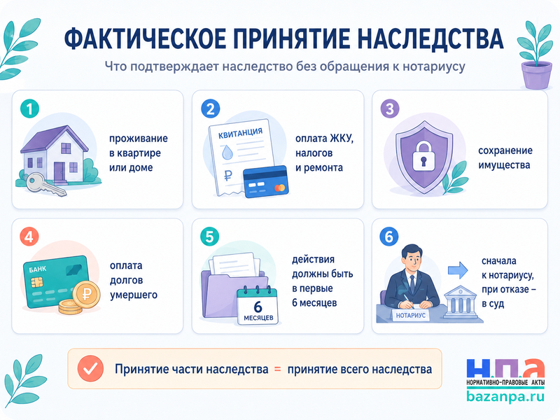 Наследник фактически принял наследство, но не обратился к нотариусу