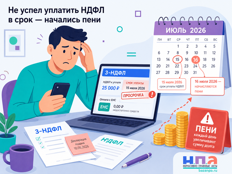 Не уплатил НДФЛ до 15 июля 2026 года пени, требование ФНС и взыскание задолженности