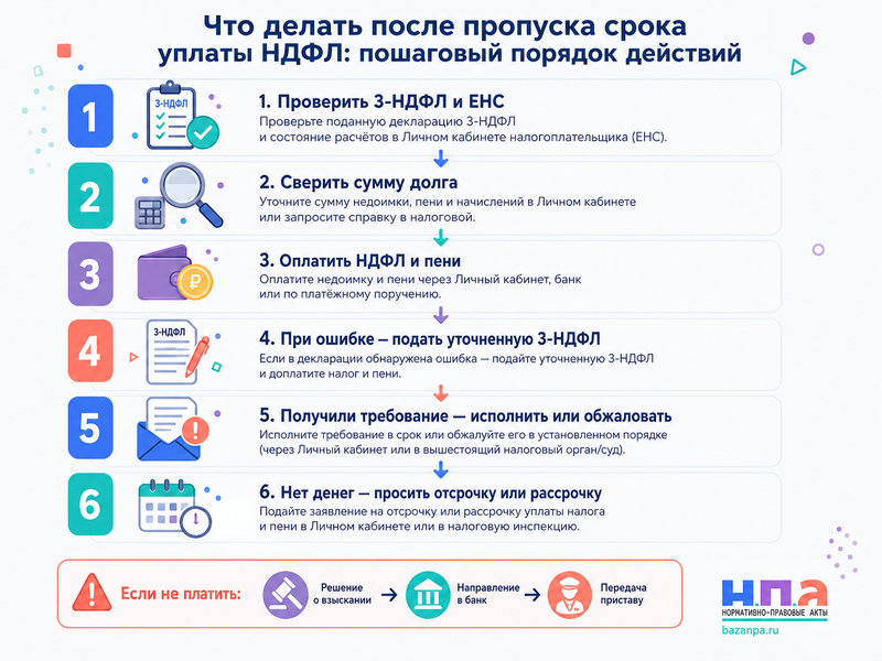 Не уплатил НДФЛ до 15 июля 2026 года пени, требование ФНС и взыскание задолженности