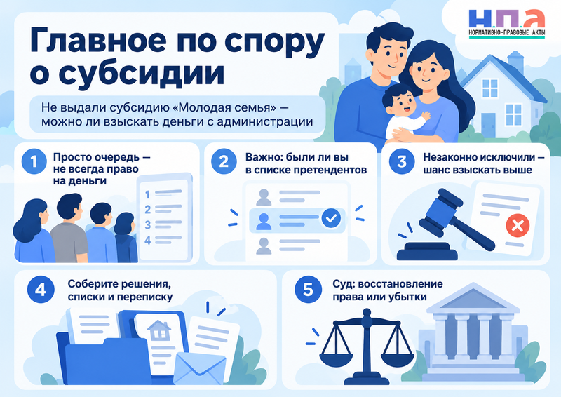 Не выдали субсидию «Молодая семья» - можно ли взыскать деньги с администрации
