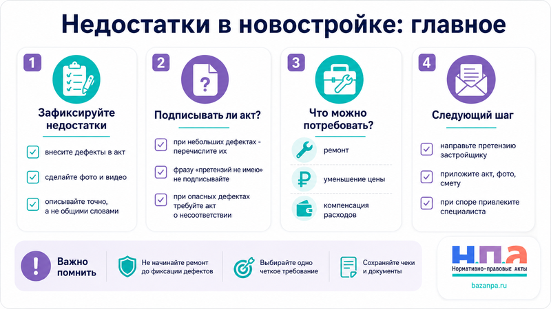 Недостатки в новостройке как составить акт, потребовать ремонт или компенсацию