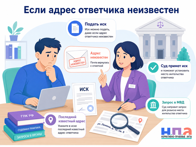 Неизвестен адрес ответчика как подать иск и разыскать место жительства через суд