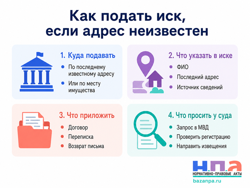 Неизвестен адрес ответчика как подать иск и разыскать место жительства через суд