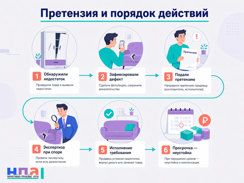 Некачественная мебель сроки, претензия, экспертиза и неустойка