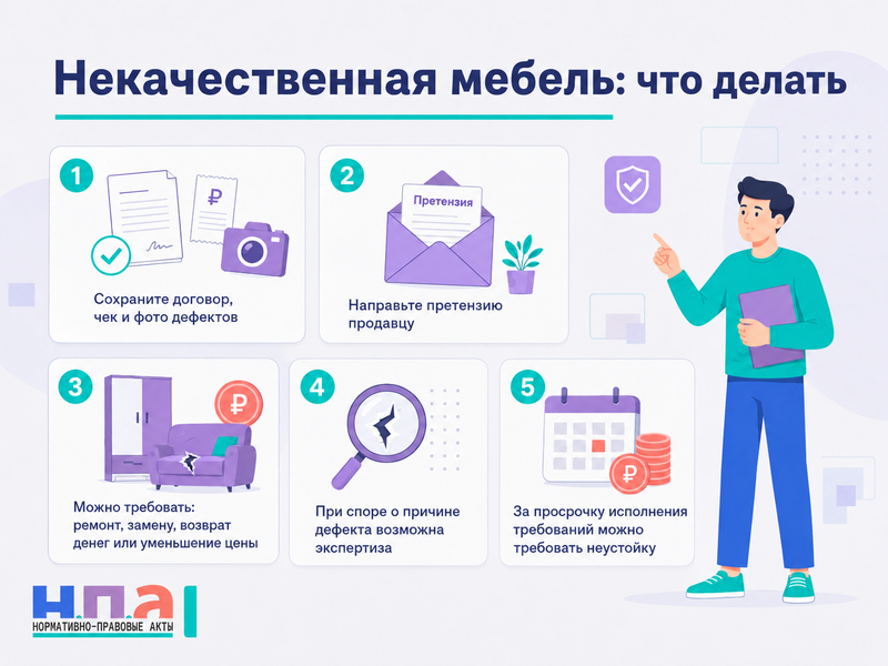 Некачественная мебель сроки, претензия, экспертиза и неустойка