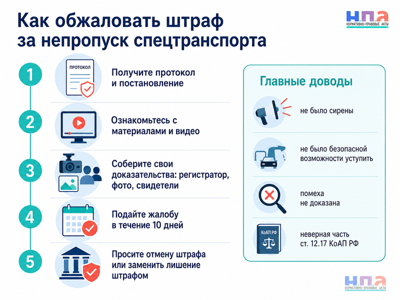 Непропуск автомобиля со спецсигналом штраф, лишение прав и порядок обжалования