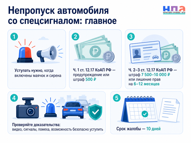 Непропуск автомобиля со спецсигналом штраф, лишение прав и порядок обжалования