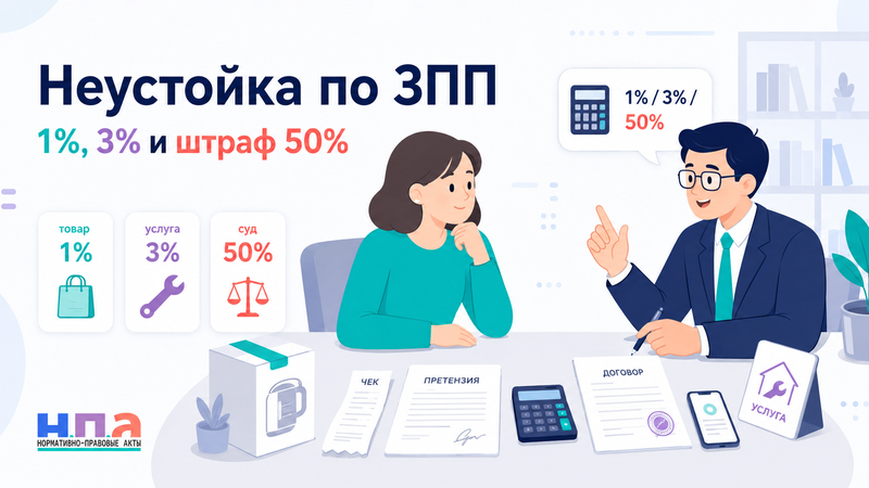 Неустойка по закону о защите прав потребителей как считать 1%, 3% и штраф 50%