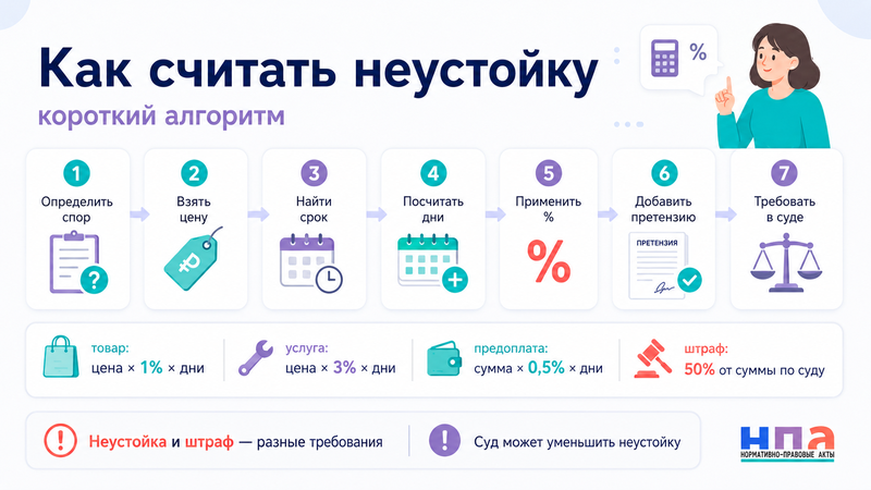 Неустойка по закону о защите прав потребителей как считать 1%, 3% и штраф 50%
