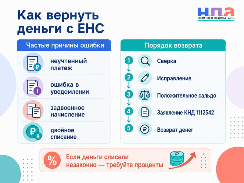 Неверное сальдо ЕНС как провести сверку с ФНС и вернуть ошибочно списанные деньги