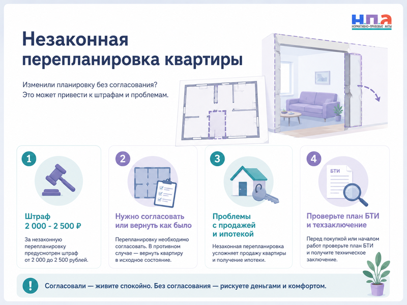 Незаконная перепланировка квартиры штрафы, согласование и продажа