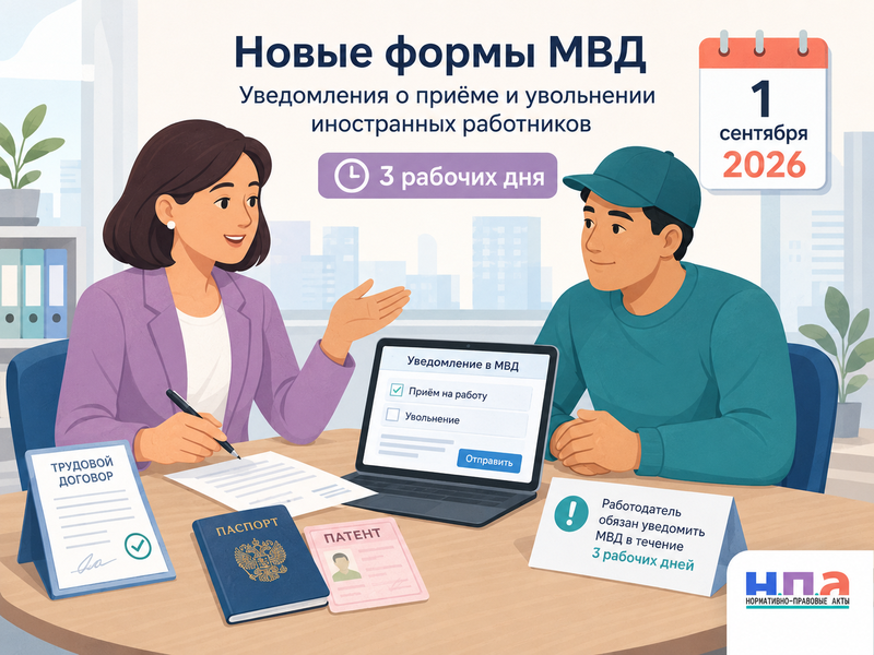 Новые формы уведомлений МВД о приеме и увольнении иностранных работников с 1 сентября 2026 года
