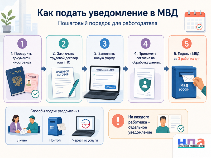 Новые формы уведомлений МВД о приеме и увольнении иностранных работников с 1 сентября 2026 года