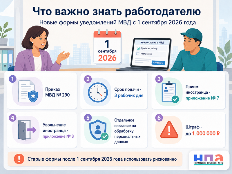 Новые формы уведомлений МВД о приеме и увольнении иностранных работников с 1 сентября 2026 года