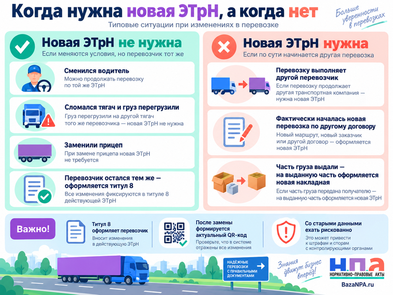 Нужно ли переоформлять ЭТрН при замене машины или водителя