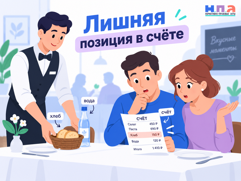 Нужно ли платить за хлеб, воду или закуску, которые не заказывали