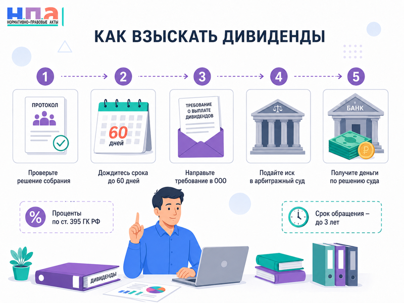 ООО не выплачивает участнику дивиденды срок выплаты, проценты и взыскание через суд