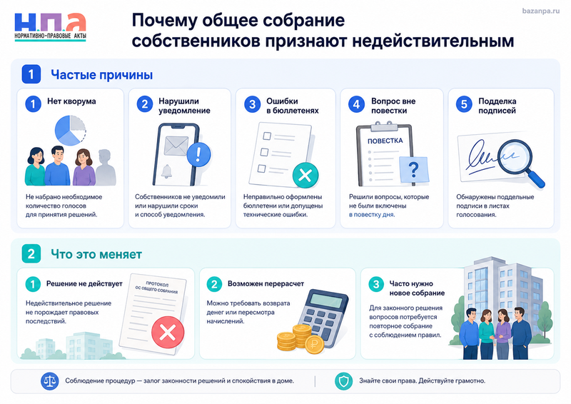 Общее собрание собственников признали недействительным причины и последствия