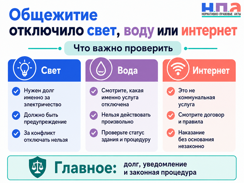 Общежитие отключило электричество, воду или интернет в комнате из-за долга либо конфликта со студентом