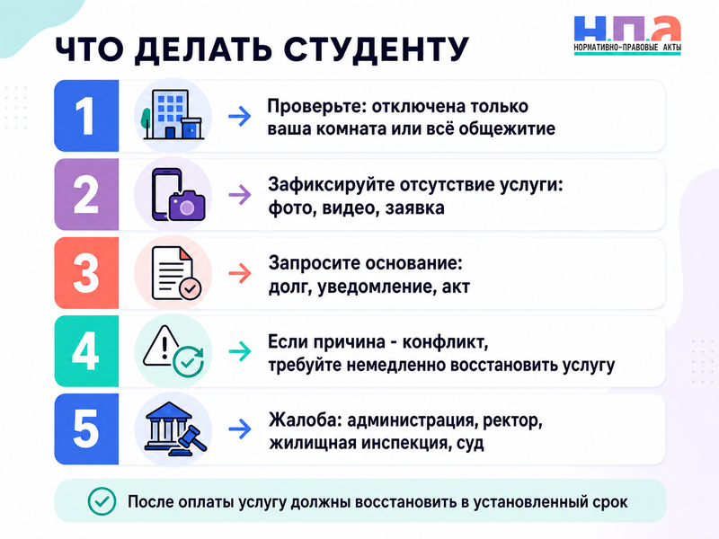 Общежитие отключило электричество, воду или интернет в комнате из-за долга либо конфликта со студентом