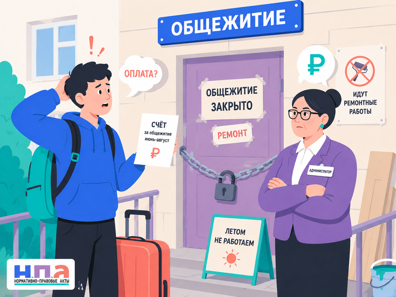 Общежитие требует оплачивать летние месяцы, хотя здание закрыто, комната опечатана или проживание запрещено