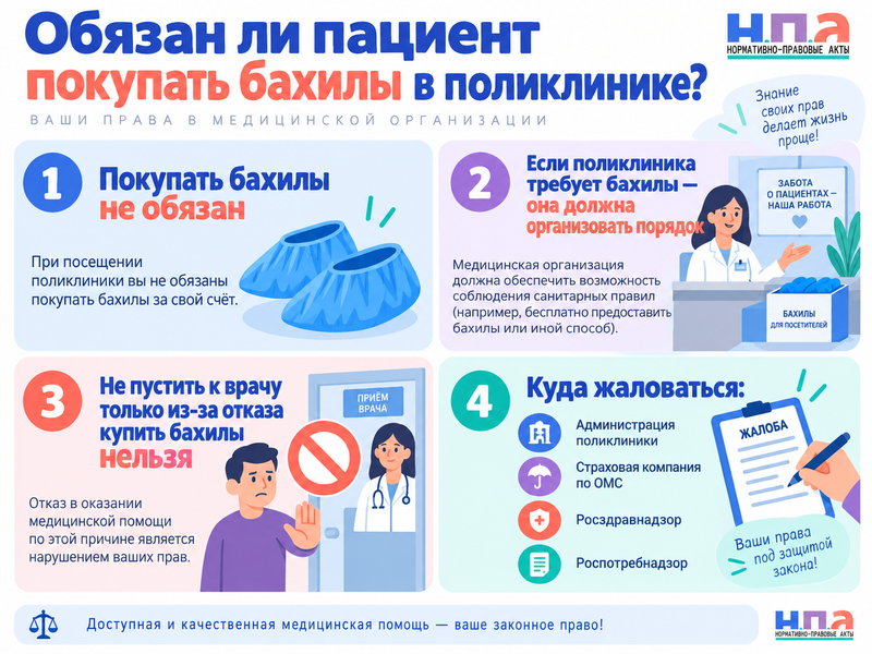 Обязан ли пациент покупать бахилы в поликлинике