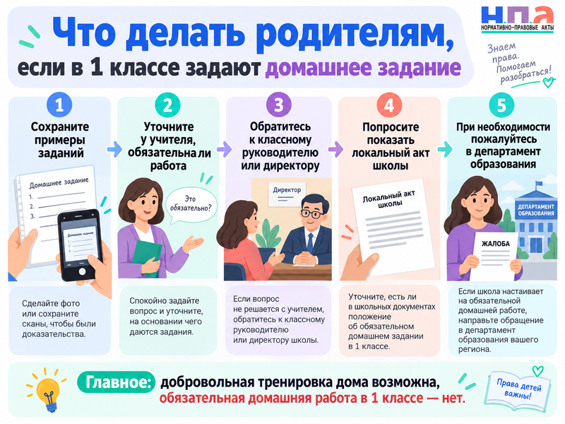 Обязан ли первоклассник выполнять домашнее задание, если его задают