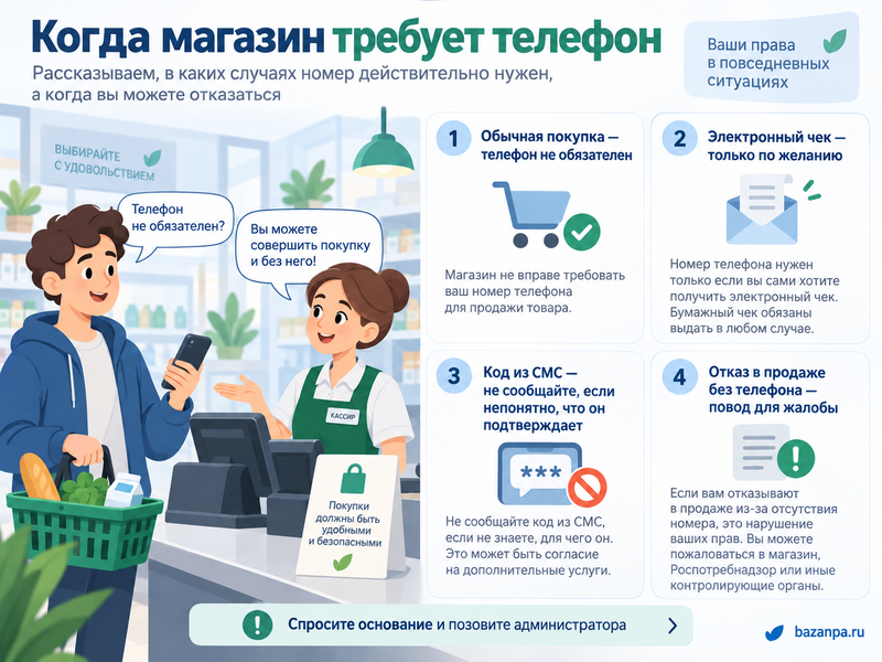 Обязан ли покупатель давать магазину номер телефона и код из СМС